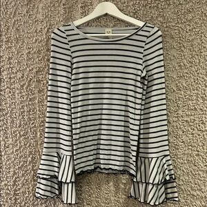 WE THE FREE Striped Black and White Ruffle Sleeve Top Size Small